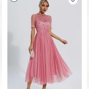 Elegant Pink Midi Dress with Star Accents